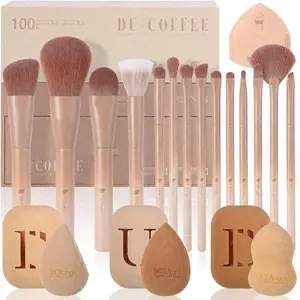 DUcare Makeup Brushes with Bag Fourteen Coffee House Series 14 Brushes Gift Box for Foundation Blush Eyeshadow Application