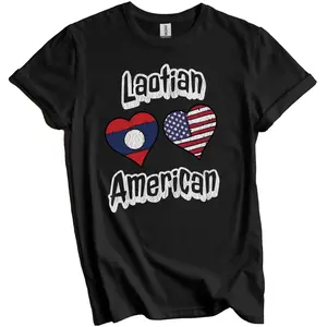 Laotian American Flag Hearts Combo Laos Distressed T-Shirt