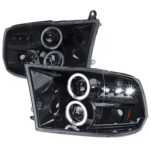 2009-2018 Dodge RAM 1500 / 2019-2021 RAM Classic / 2010-2018 RAM 2500 3500 Dual Halo Projector Headlights (Glossy Black Housing/Smoked Lens)