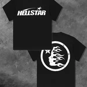 Hellstar Double Sided Pattern Printed T-Shirt, 100% Cotton High Quality Crewneck Short Sleeve Top, Casual Streetwear Tee for Men Spring Summer Daily Wear