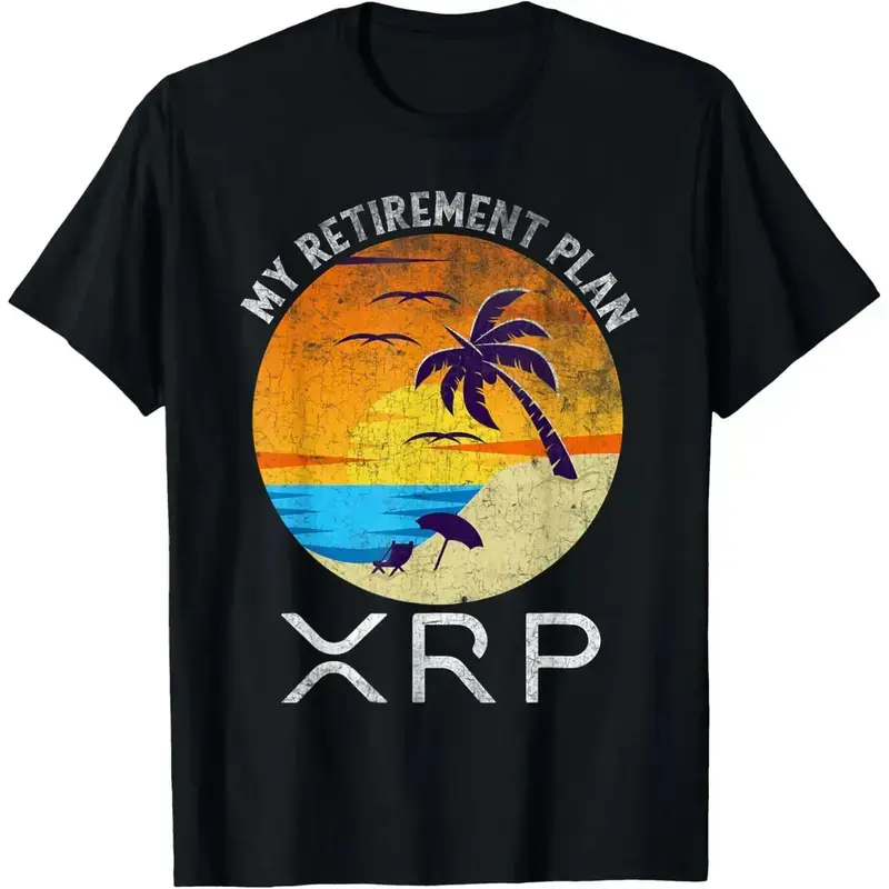 Men's Basic Funny XRP Crypto Retirement Plan Graphic T-Shirt - 100% Cotton Soft Fabric, Short Sleeve, Slight Stretch, Made in USA, Sporty Chic, M, One Size, Casual Streetwear Tops, None Elastic Fitness Menswear