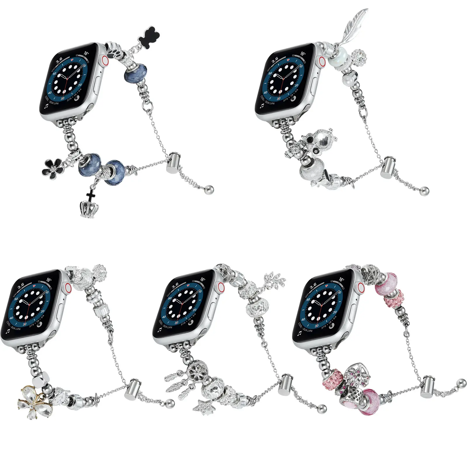 Bling Band Compatible with Apple Watch 38mm 39mm 40mm 41mm, Metal Jewelry Watch Strap for Ultra/Series SE 8 7 6 5 4 3 2 1 Interchangeable Charms Dressy Bracelet for Women (No Watch) Accessories Wearable