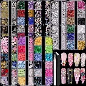 #Summervibes TQIGWRB 3D Nail Charms Kit with 8 Boxes of Colorful Clear Flatback Rhinestones Multi Shape Pearls Jewels for Y2K Nail Art Crafts