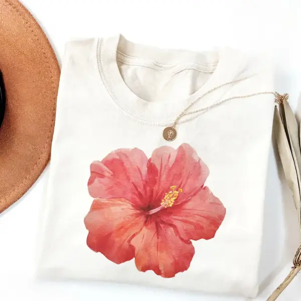 Hibiscus Flower Y2K Shirt Graphic Hibiscus Print Hawaii Vacation Beach Shirt Trendy Summer Shirt Gift For Her Coastal Shirt