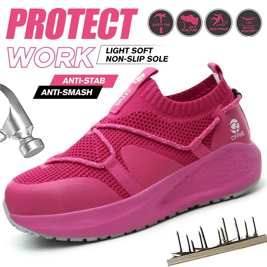 Women's Steel Toe Work Shoes, Lightweight Safety Sneakers with Laces, Non-Slip, Puncture-Resistant & Round Toe for Standing All Day, Breathable, Safety Work Footwear, Industrial Safety Shoes