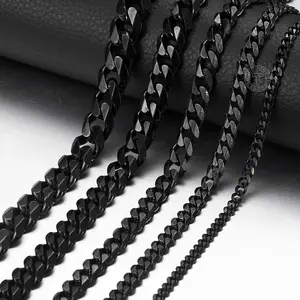 3/5/7/9/11mm Chains Necklace For Men Women Black Color Stainless Steel Curb Chain Mens Necklace Fashion Gifts