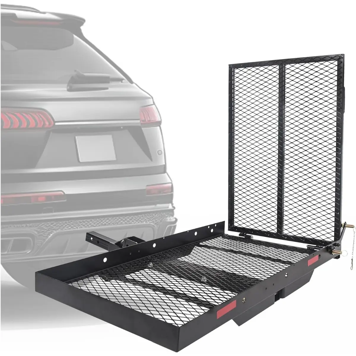 HECASA 46.2" x 26.8" x 38.7" Hitch Mount Cargo Scooter Carrier Rack w/Foldable Ramp & 3" Rail Hitch Mount Steel Wheelchair Carrier Mobility Ramp 500 lbs Capacity Steel SUV Truck Van Car 2" Receiver, Car Supplies, Accessories For Your Car