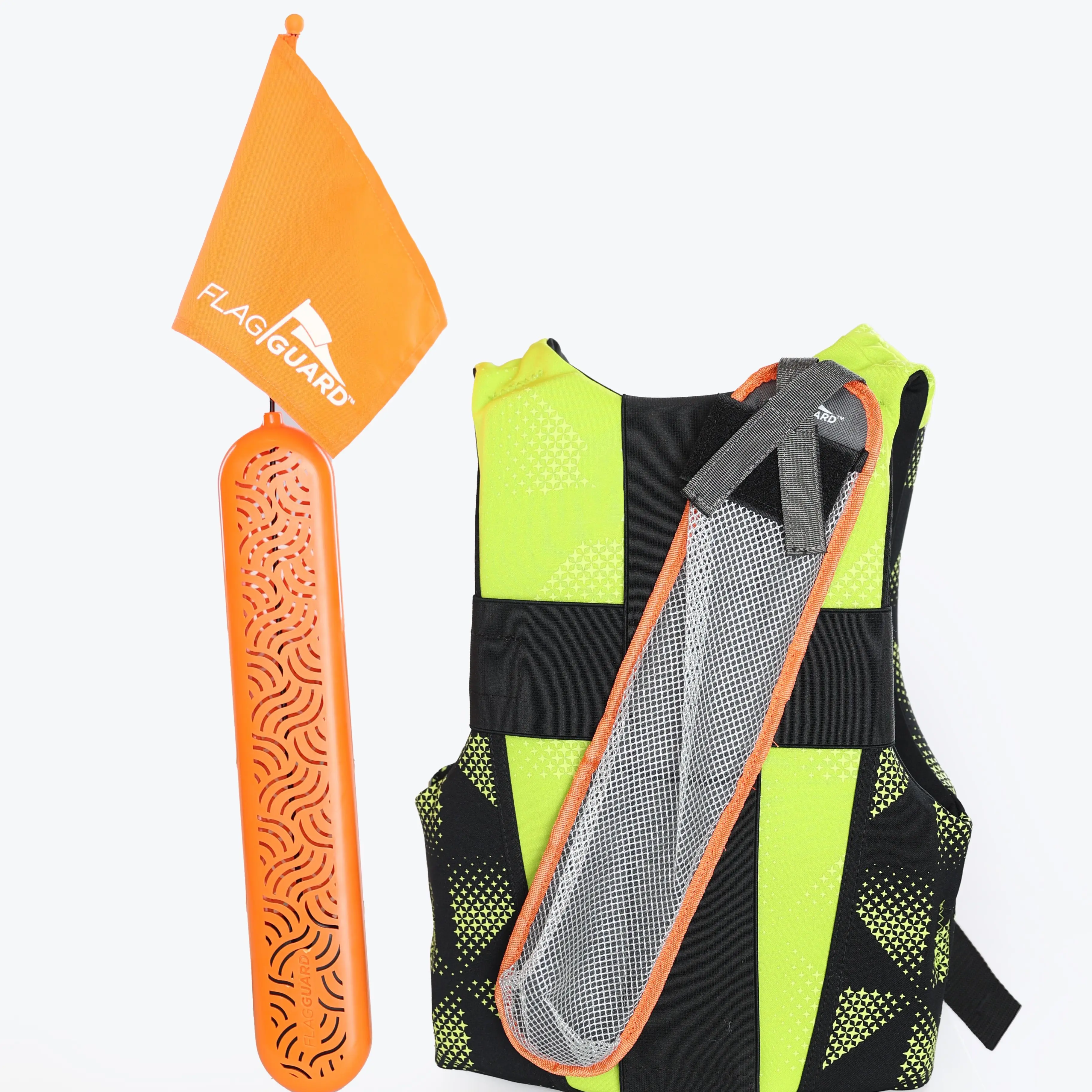 FlagGuard is a patented, hands-free water safety device that attaches to most life jackets and automatically deploys a high-visibility flag when the user enters the water — making them instantly visible to boaters. 4 U.S. patents, no competitors.