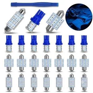 24-Piece Dome Light LED Car Bulb Kit Set, T10 31mm 42mm LED Festoon Bulbs, Vehicle Accessories for Car Interior Map Door Courtesy Replacement (Blue)