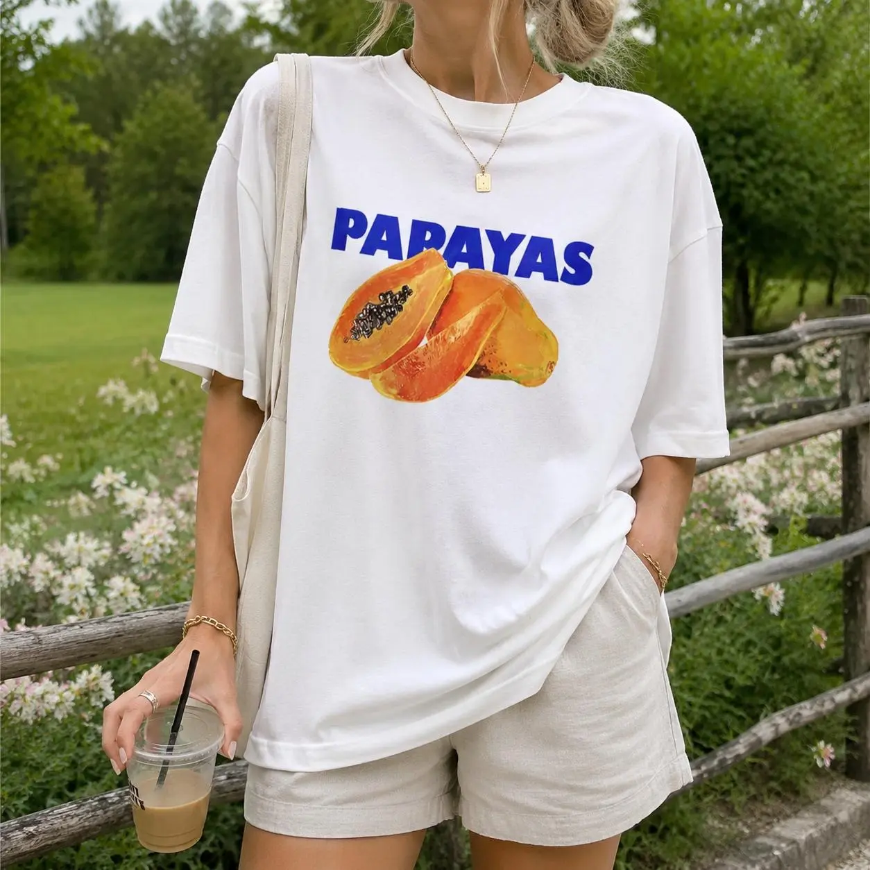 Cute Papaya Graphic Print Women Oversize Tshirt Summer Casual Crew Neck Soft Breathable Top For Daily Outing Beach Vacation Trendy Aesthetic Streetwear