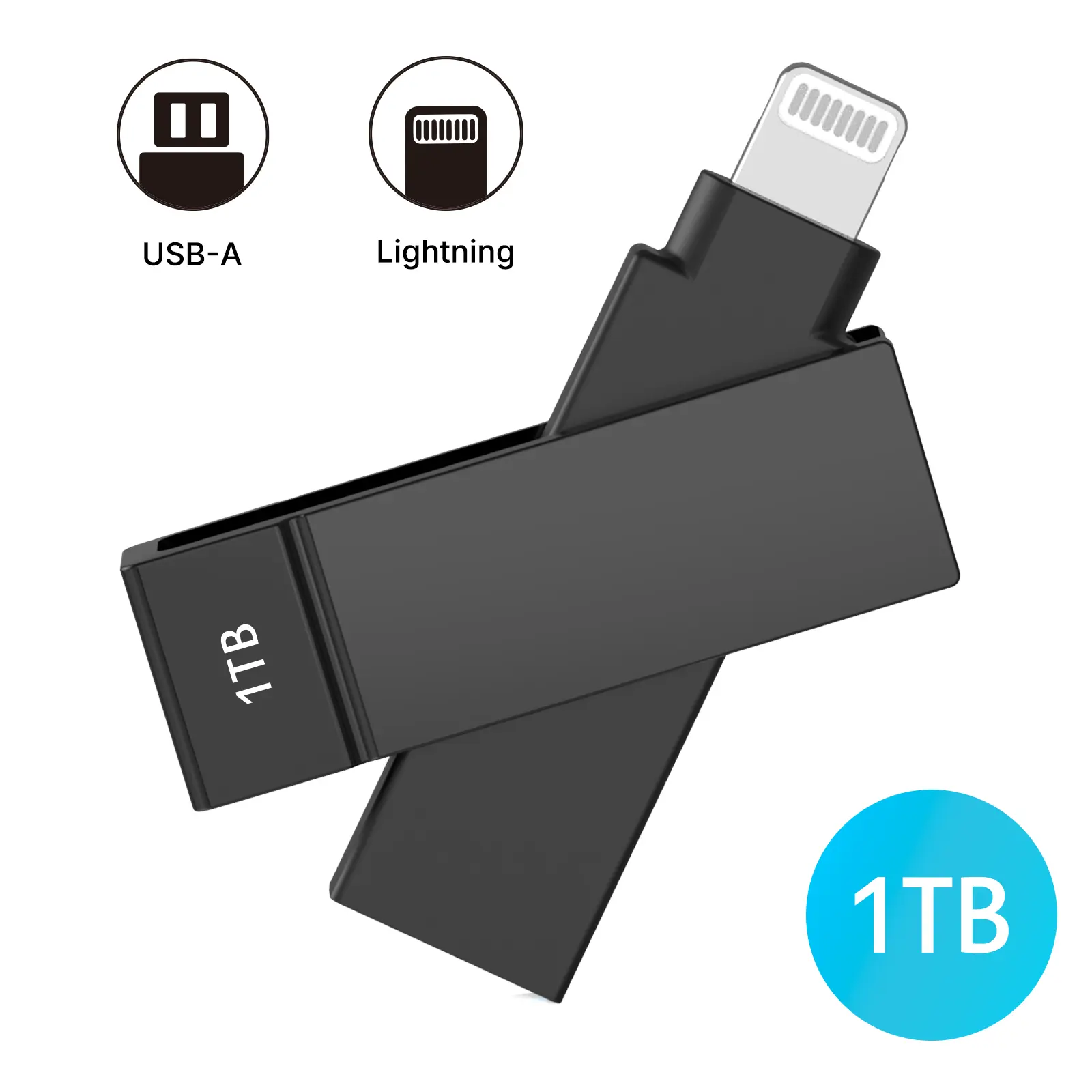 iXflash 1TB Lightning & USB A 3.2 Photo Stick Flash Drive for iPhone, iPad, Mac, & PC - Black