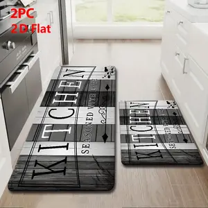 2/3 Piece Flannel Kitchen Floor Mat Set, Vintage Wood Color Design, Anti-Slip, Absorbent, Ideal for Kitchen, Dining Room, Hallway