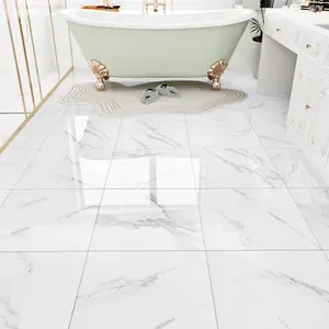 White Marble Peel and Stick Floor Tile Bathroom Self Adhesive Floor Tiles Peel and Stick  Kitchen Flooring Tiles Removable Marble Tile for Bedroom Living Room Camper 5 count 12" x 12"
