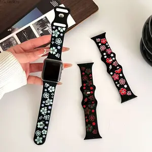 2026 Colorful Floral Embossed Silicone Watch Band, Soft Stylish Replacement Strap, 38-49mm Universal Fit Apple Watch All Series, Vibrant Pattern Wrist Accessory, Elegant Daily Decor & Premium Holiday Gift Choice