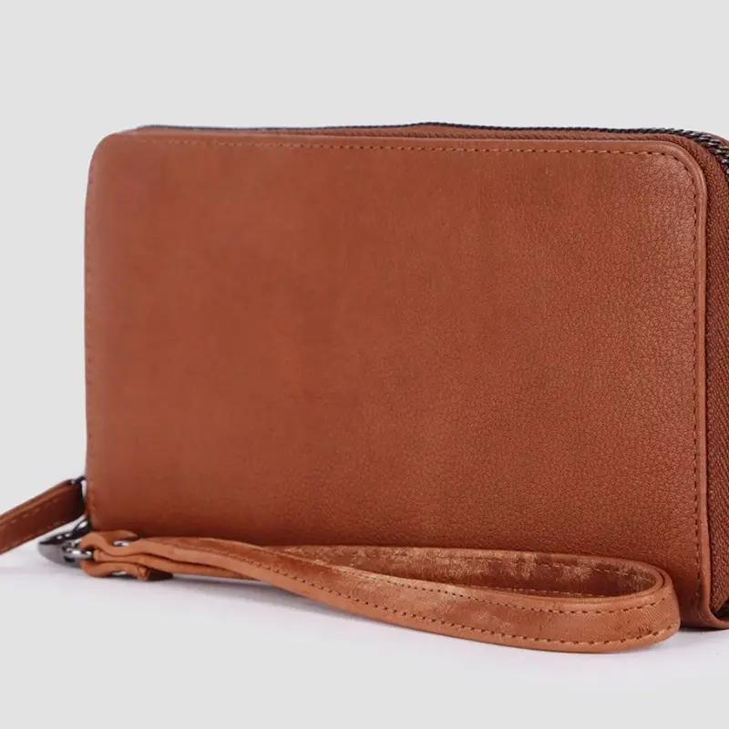 American Darling ADBGM394A Saddle Brown Zip-Around Leather Wallet Wristlet