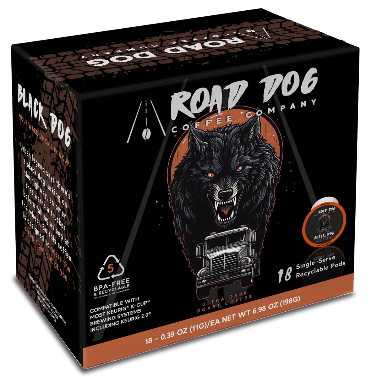 Road Dog Coffee Company Black Dog, Ultra Dark Roast K-Cups, 18 Single Serve Pods Beverage Road Dog Coffee Company Black Dog, Ultra Dark Roast K-Cups, 18 Single Serve Pods Beverage