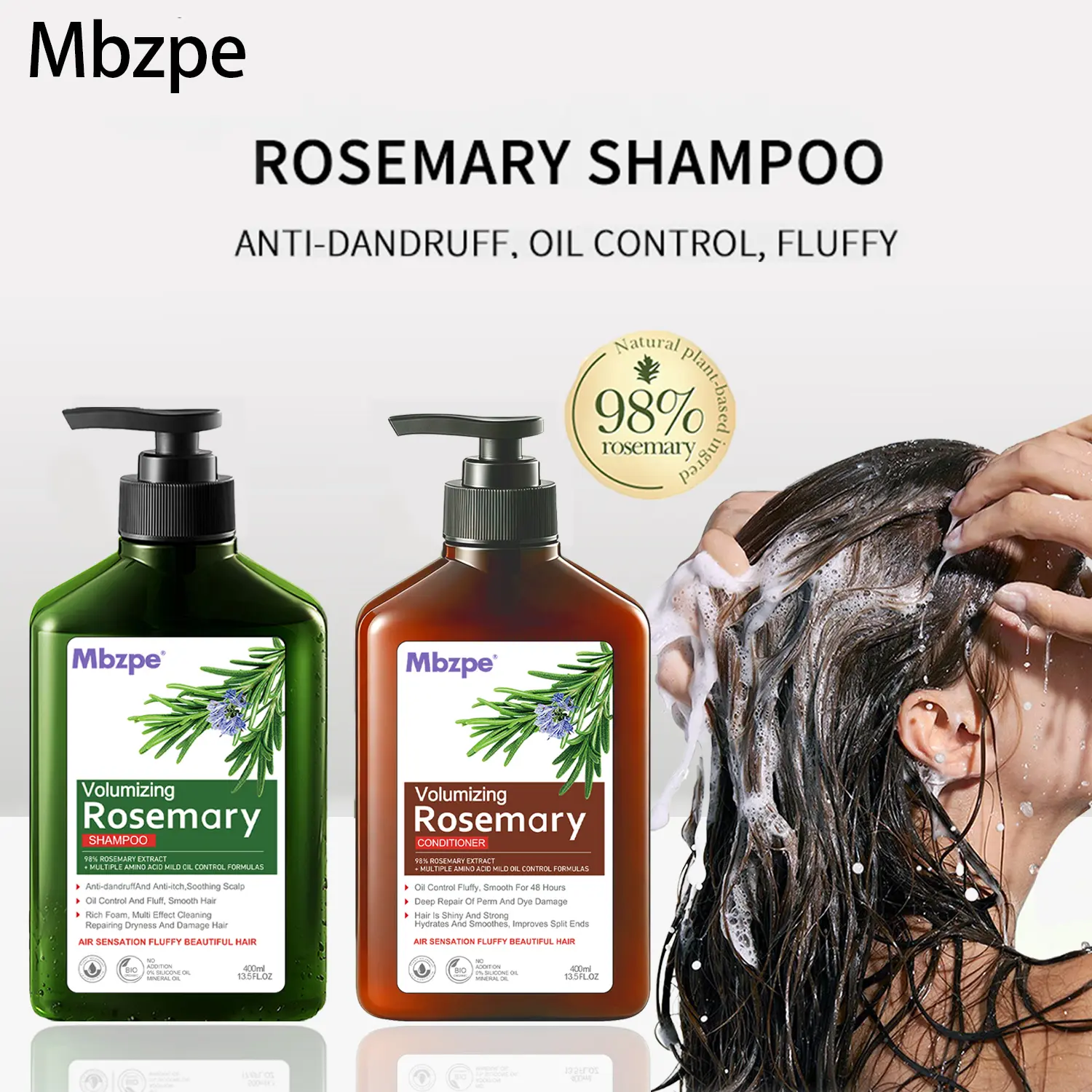 Rosemary Organic Volumizing Rosemary Organic Shampoo&Conditioner Set - 98% Rosemary Extract, +Multiple Amuino Acid Mild Oil Control Formulas, Repairing Dryness And Damage Hair, Anti dandruff and anti shedding, Oil Control Smooth for 48 Hours