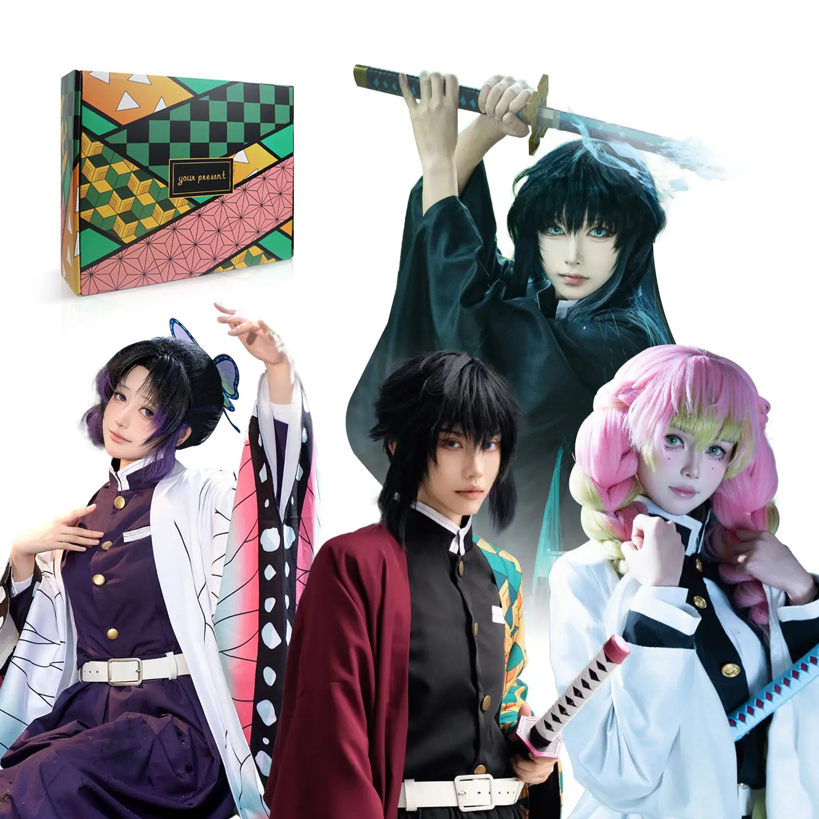 Adult Anime Kimono Cosplay Costume Full Set with Wig and Accessories, Anime Uniform Outfit for Halloween, Comic Cons and Role Play for men and women,Order 2 Sizes Up for Perfect Fit!