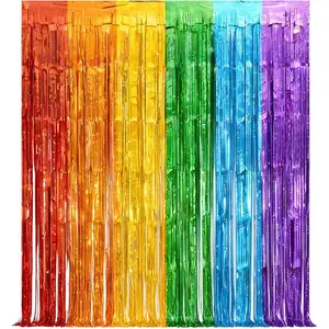 2 Pack 3.3Ft x 6.6Ft Rainbow Party Decorations Metallic Tinsel Foil Fringe Curtains Shimmering Rainbow Foil Fringe Garland Streamers Backdrop Curtains for Cinco de Mayo Fiesta Mexican Birthday Wedding