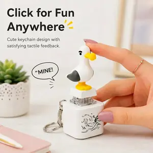 Modern Cartoon Character Square-Shaped 2026 Cute Seagull Clicker Keychain with Real Click Sound, LED Lights, Mini Fidget Toy, Stress Relief Desk Gadget, Thanksgiving Funny Gift