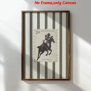 1 pc, wall art, vintage poster, striped rodeo print, Vintage Letters Print, western mid-century modern horse painting, bedroom decor, living room decor aesthetic, room decor, housewarming gift, unframed