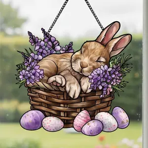 Easter Spring Seasonal Rabbit SunCatcher: Acrylic Stained Glass Style Window