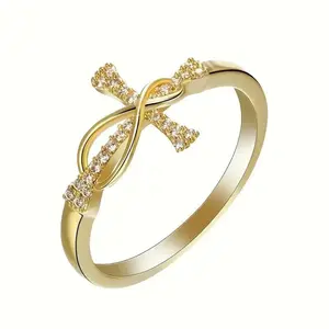 Infinity cross ring zircon golden/silver, optional size around the index finger ring female jewelry fashion match