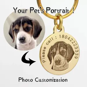 Premium Solid Copper Pet Portrait Tag, 3D Relief Custom Photo Engraved Dog Cat ID Tag, Personalized Anti-Lost Pet Collar Charm for Pet Lovers