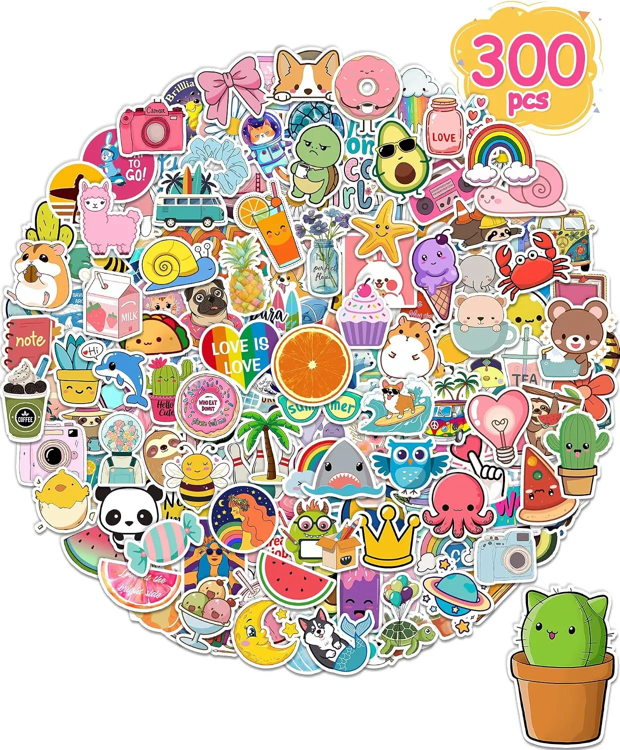 300-Pc Cute Vinyl Waterproof Stickers, School Student Gifts & Classroom Teacher Prizes, Ideal for Water Bottles, Laptops, Kids & Teens (Toys & Hobbies DIY Scrapbooking Supplies)