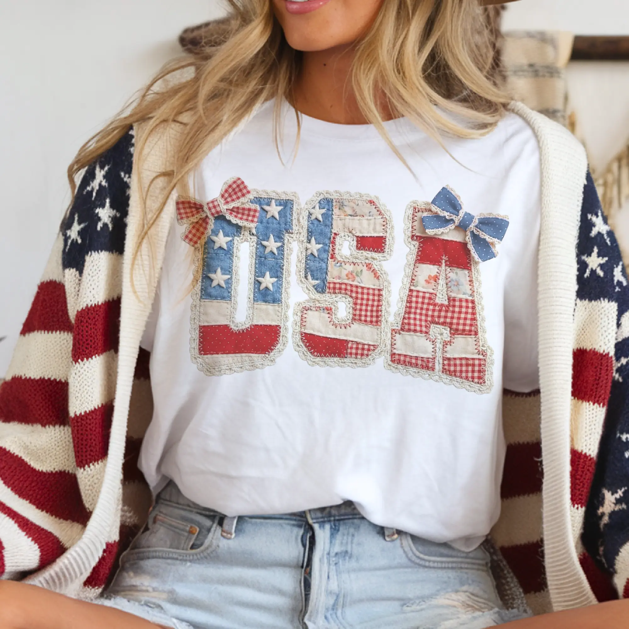 Vintage USA Tee Retro Country Quilt Print USA Graphic Sweatshirt Patchwork Graphic America 4th of July Tshirt Memorial Day Holiday Pullover America Patriotic Sweater