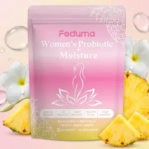 Feduma Her Juicy Feminine Probiotics Gummies- All in One Solution with Slippery Elm and Prebiotics&Lactobacillus Probiotic Blend for Women’s pH Balance and Dryness - Hawaiian Pineapple Gummies 80 Count  Independent packaging