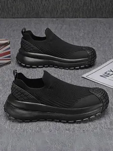 Men's Flyknit Slip-On Sneakers | Breathable Thin Rubber Sole Loafers | Lightweight Casual Shoes Walking Shoes