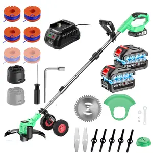 20V Cordless String Trimmer, Retractable Foldable Weed Wacker with 2 Lithium Batteries & Charger, 90° Rotating Head Adjustable Height for Yard Garden Lawn Trimming cutter grass