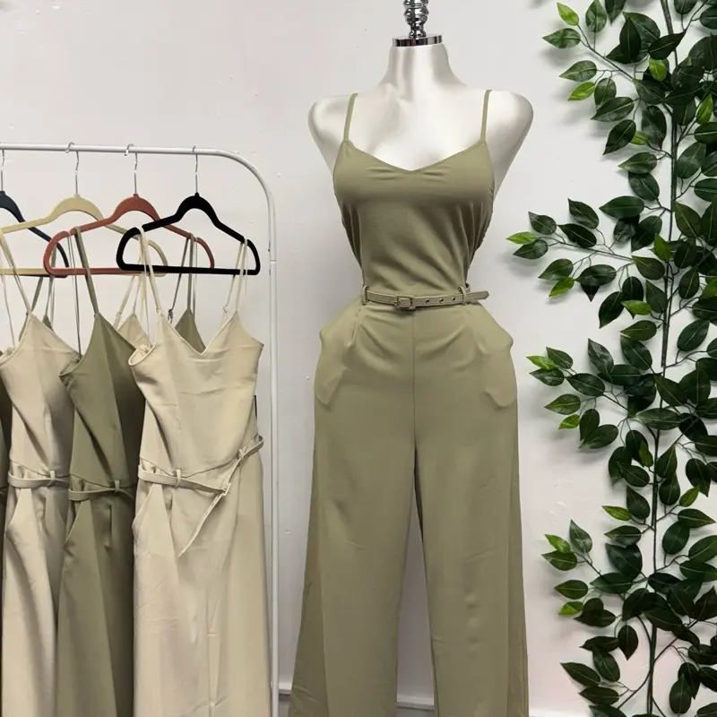 Cami Jumpsuit - Women's Overalls in Olive Green with Adjustable Straps and Side Pockets - Womenswear