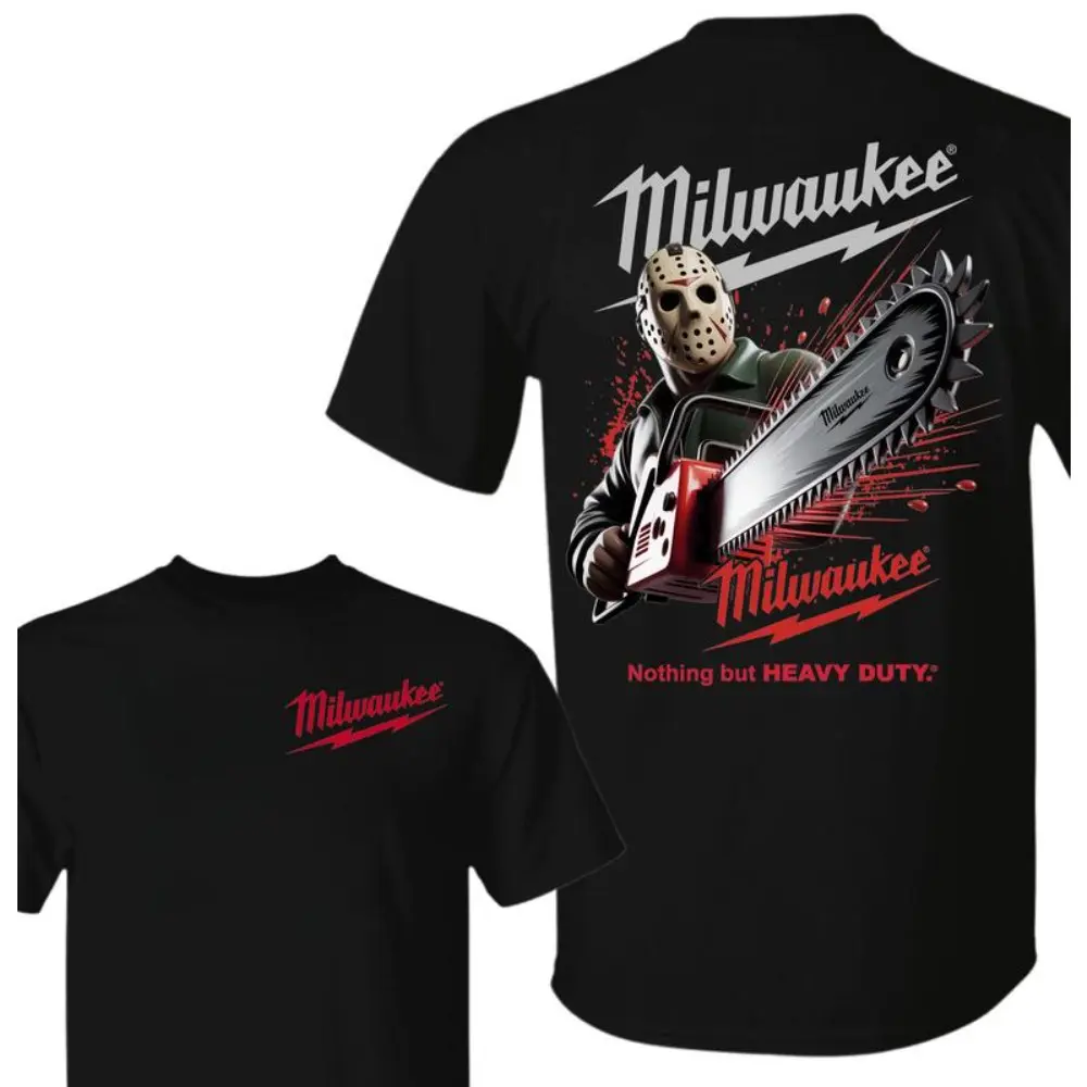 Menswear Short-Sleeve Casual Print T-Shirt - Milwaukee Tools Jason Chainsaw Killer Character Graphic Cotton Unisex Halloween Tee, Shortsleeve, Tops, Tshirt, Men's T Shirts
