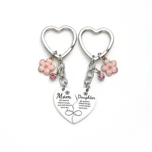 2 Pcs Mother/Father Daughter Heart Matching Keyring Keychain Set Gifts For Mom Mothers Day Gifts from Daughter
