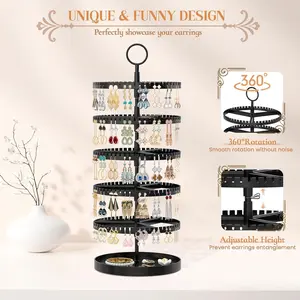 Black multi-layer rotating jewelry stand — home earring and necklace organizer, vanity display stand