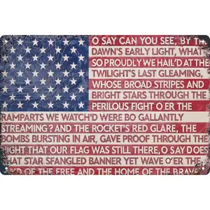 Patriotic USA Flag Metal Tin Sign - Vintage American Wall Art for Man Caves, Military Bars & Offices - 8x12 Inch Rustic National Anthem Decor - Perfect Gift for Veterans, 4th of July & Pro-American Home Decor