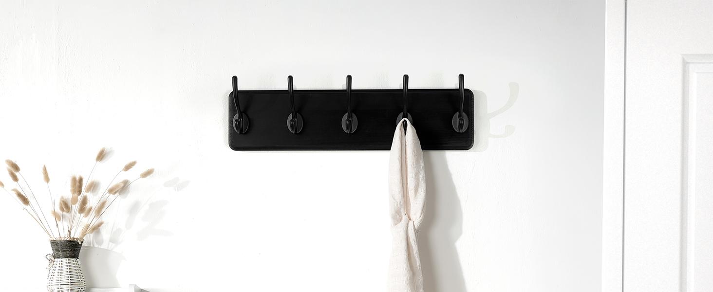 Farmhouse Style Wall Mounted Coat Rack, 38.6'' Pine Wood Coat Hook Hanger - 10 for Clothes Robes Towels