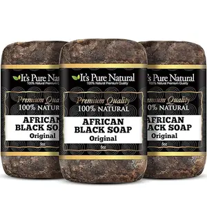 It's Pure Natural African Black Soap Bars Original (Pack of 3) Organic Raw Soap for Face & Body Body Care Body Wash