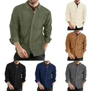 Autumn and winter new men's thickened shirt corduroy lapel button loose casual jacket Menswear Top