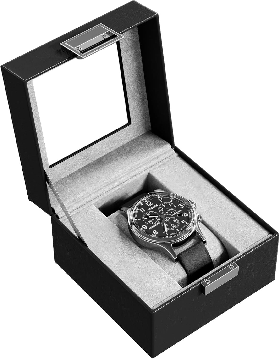 Watch Box, Single Mens Watch Case, Watch Storage Holder Organizer, Watch Display Case with Glass Lid, Anniversary Birthday Valentine Gifts for Men Women -1 Slot, Black