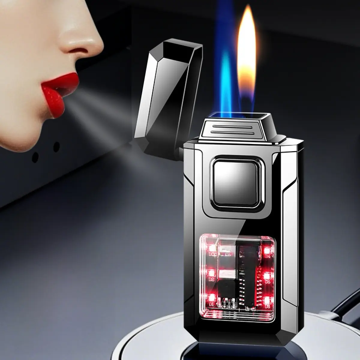 Voice-Controlled Intelligent Windproof Metal Lighter Accessory with LED Display, No Fuel, Unique Gifts for Man, Ideal for Holiday Gifting & Outdoor Camping Use