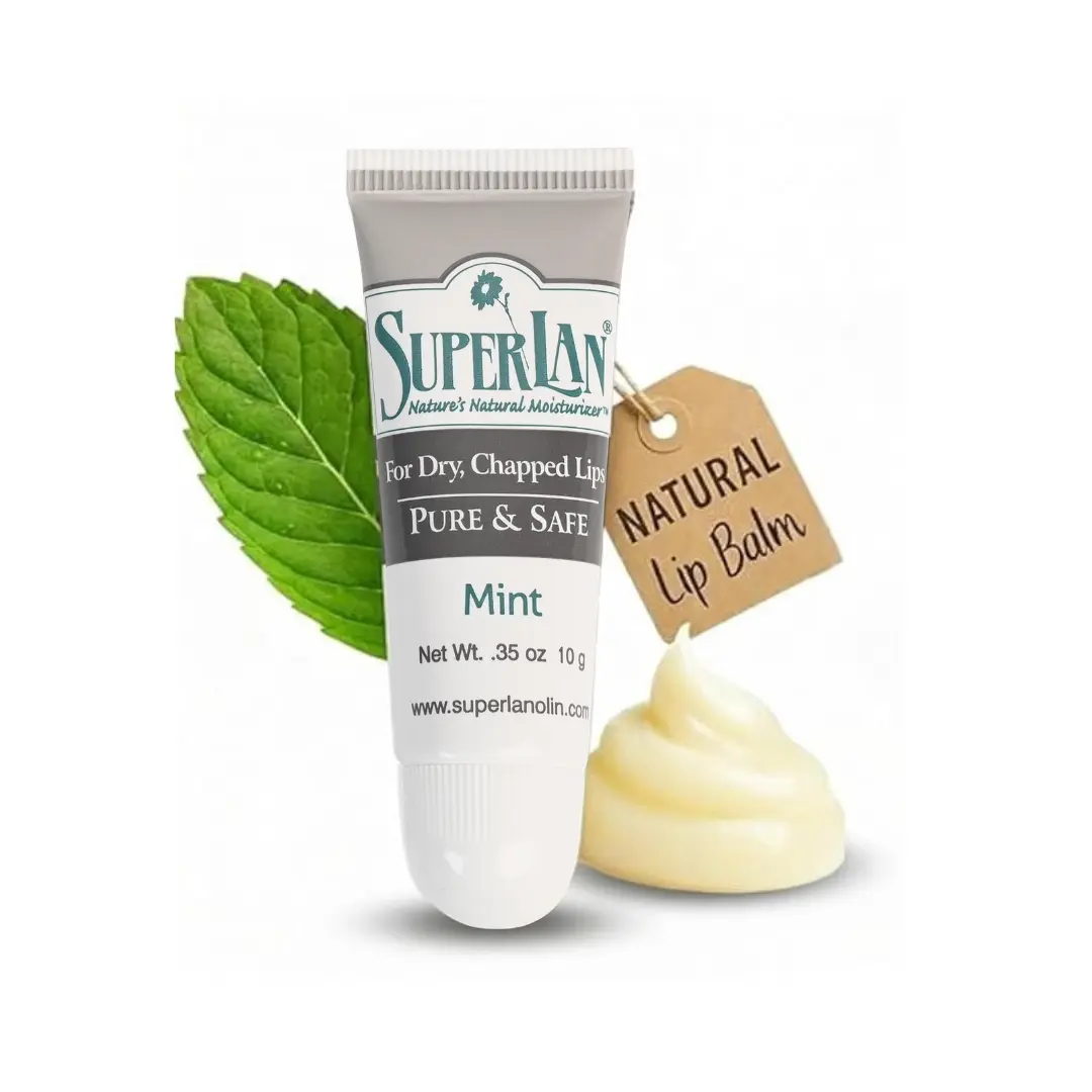 Organic Mint Lanolin Lip Balm For Dry, Cracked, Chapped Lips. Natural Lip Moisturizer With Ultra-Pure Medical Grade Lanolin & Jojoba Oil Hypoallergenic - Chapstick for Men Women & Children. Repairing & Moisturizing Lip Balm.