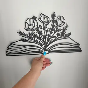 Book with Flower Design Wall Art, Unique Artwork, Metal Wall Decor, Minimalist Design Wall Decor for Home Living Room Bedroom, Perfect Gift for Book Lovers and Literary Enthusiasts