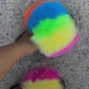 Sweet Tart Fluffy Slides for Women & Girls - Indoor/Outdoor Comfortable & Stylish Open Toe Fur Slides with Soft Rubber Sole sizes 6.5,7,7.5 only.