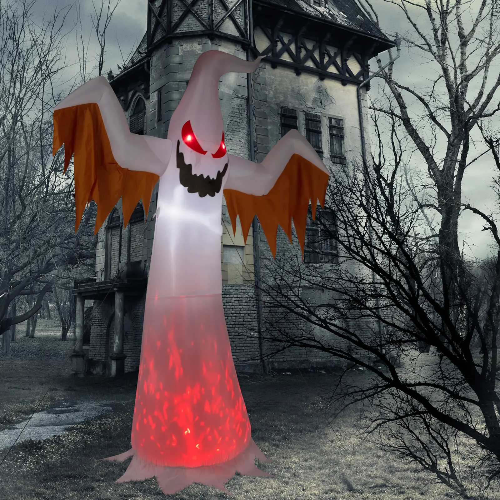 Ubesgoo 12ft Giant Scary Ghost Flames and Flashing Red Eyes Inflatable Halloween Decoration