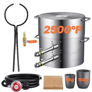 VEVOR Propane Melting Furnace Kit, 16KG/35lbs Gas Metal Melting Furnace Kit, Dual Burner Foundry Home Kiln with Crucibles and Tongs, Smelting Casting Tool for Gold Silver Copper Aluminum Metal Recycl