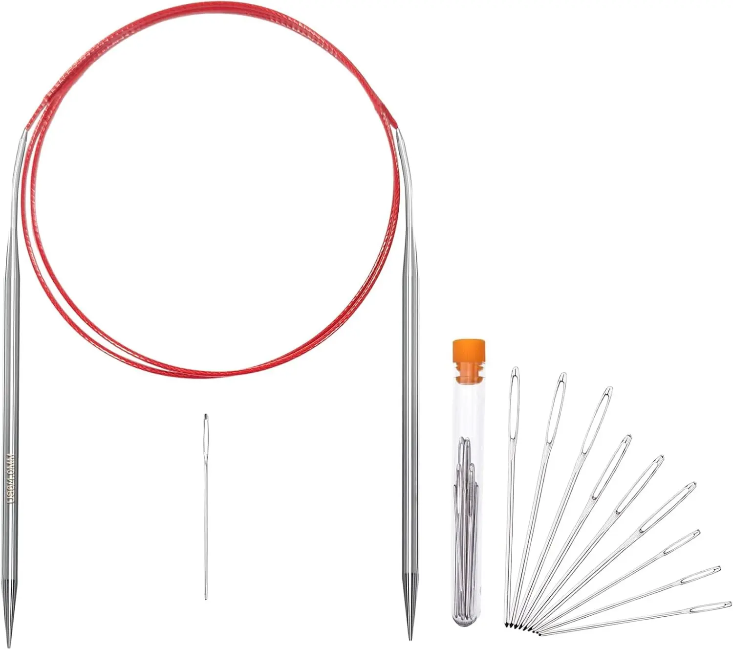 Size 6/4mm Circular Knitting Needles,40 Inch/100cm Knitting Needles for Beginners,Metal Round Knitting Needle Set with 9 Yarn Needle (Red, 40-inch-US-6(4mm)) Gift