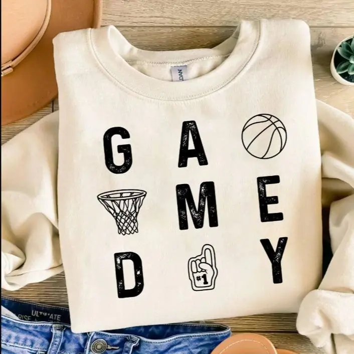 Gameday Basketball Sweatshirt, Basketball Fan Player Gift Graphic Pullover Trendy Sporty Outfit, 100% Cotton, Made in USA